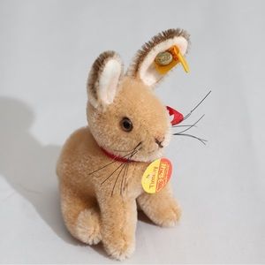 Vintage Steiff Timmy Rabbit Red Mohair 1350.10 W Red Bow, Rare